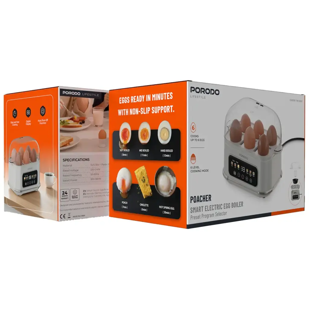 PORODO LIFESTYLE POACHER SMART ELECTRIC EGG BOILER WHITE PDLFSTEB808WH thumbnail 4