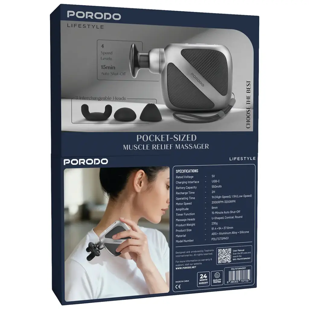 PORODO LIFESTYLE POCKET SIZED MUSCLE RELIEF MASSAGER GRAY PDLFSTSM451GY thumbnail 9
