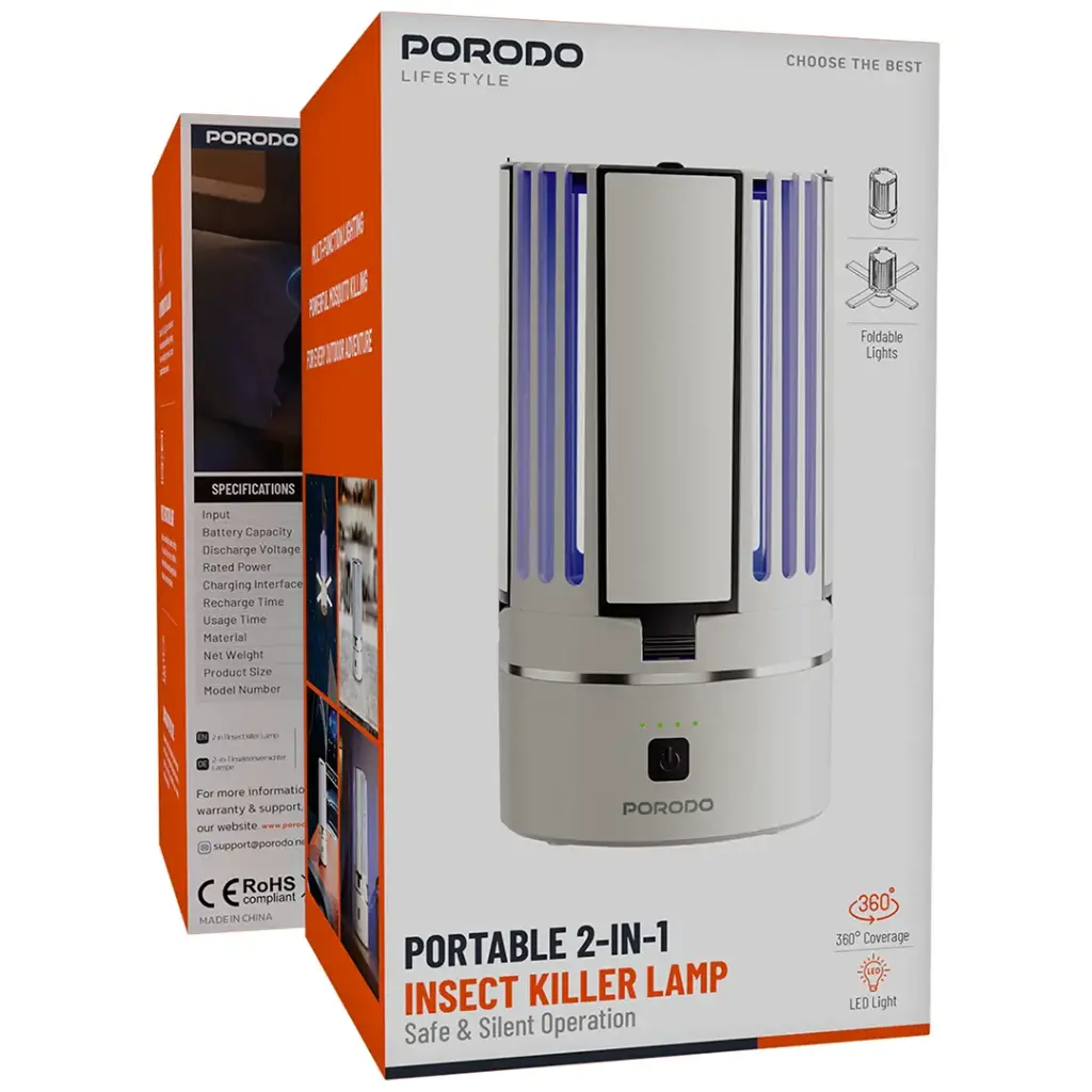 PORODO LIFESTYLE PORTABLE 2-IN-1 INSECT KILLER LAMP SAFE & SILENT OPERATION-WHITE-PDLS638WH thumbnail 4