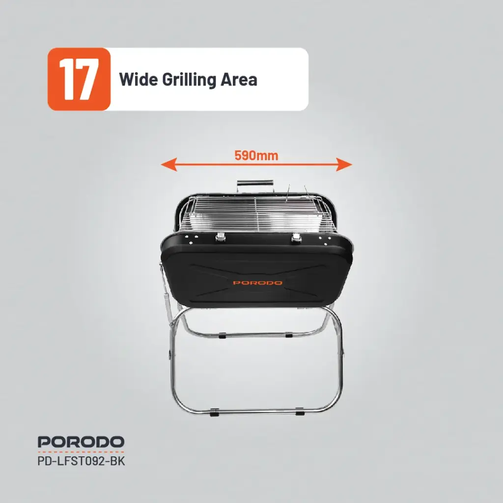 PORODO LIFESTYLE PORTABLE FOLDING SEATED BBQ GRILL BLACK thumbnail 10