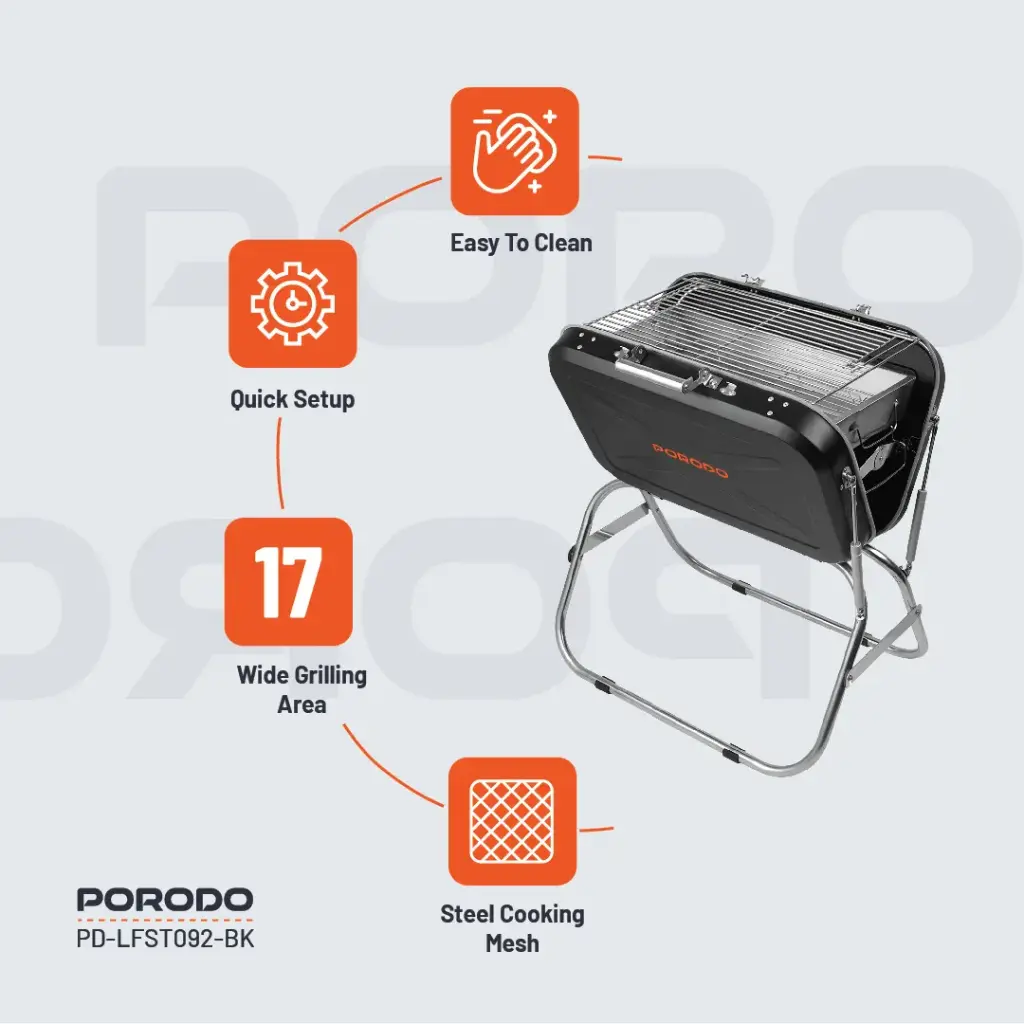 PORODO LIFESTYLE PORTABLE FOLDING SEATED BBQ GRILL BLACK thumbnail 7