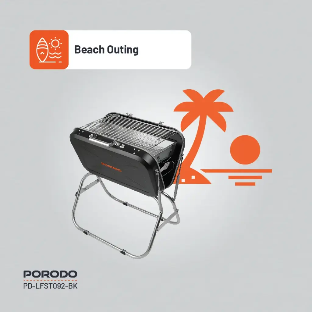 PORODO LIFESTYLE PORTABLE FOLDING SEATED BBQ GRILL BLACK thumbnail 5