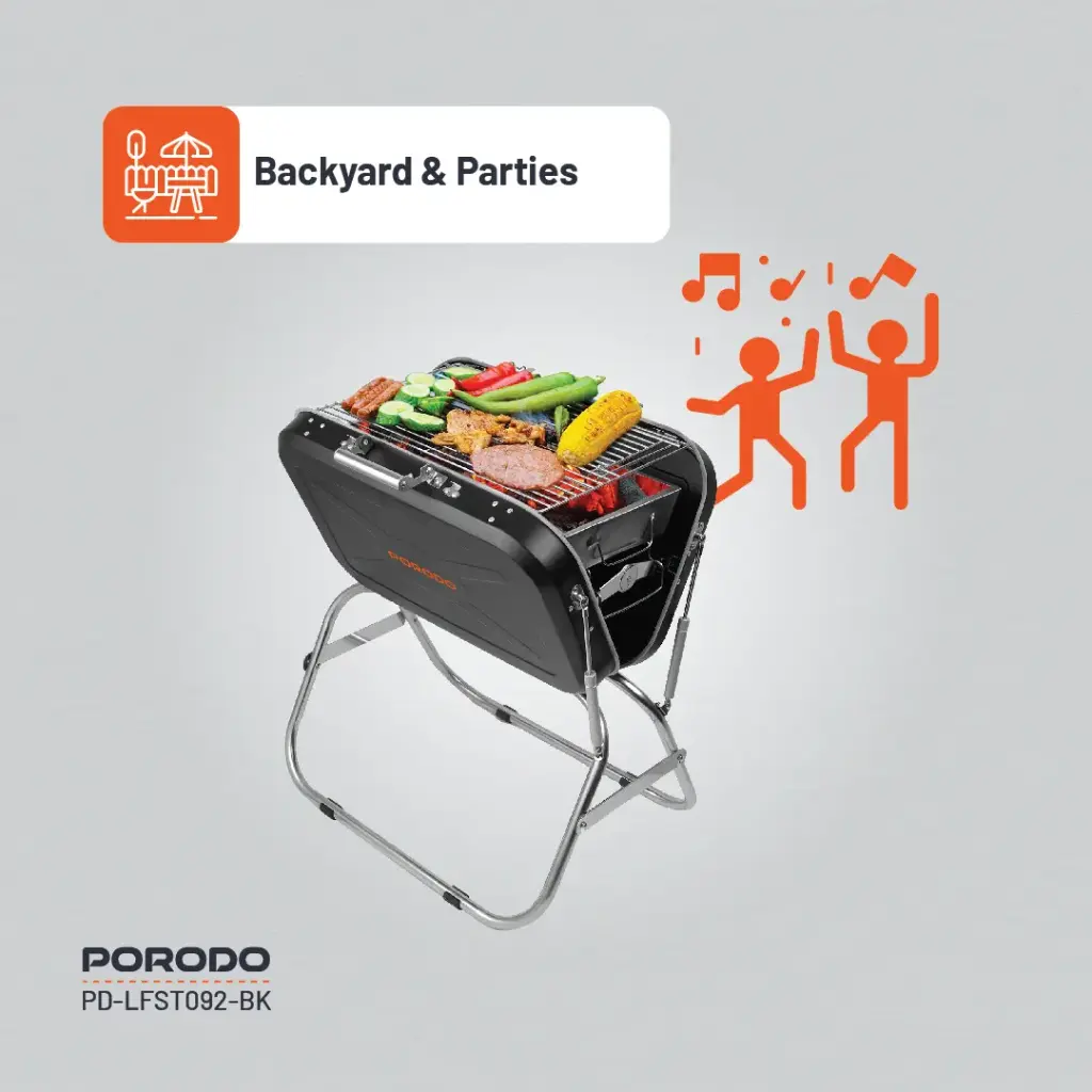 PORODO LIFESTYLE PORTABLE FOLDING SEATED BBQ GRILL BLACK thumbnail 4