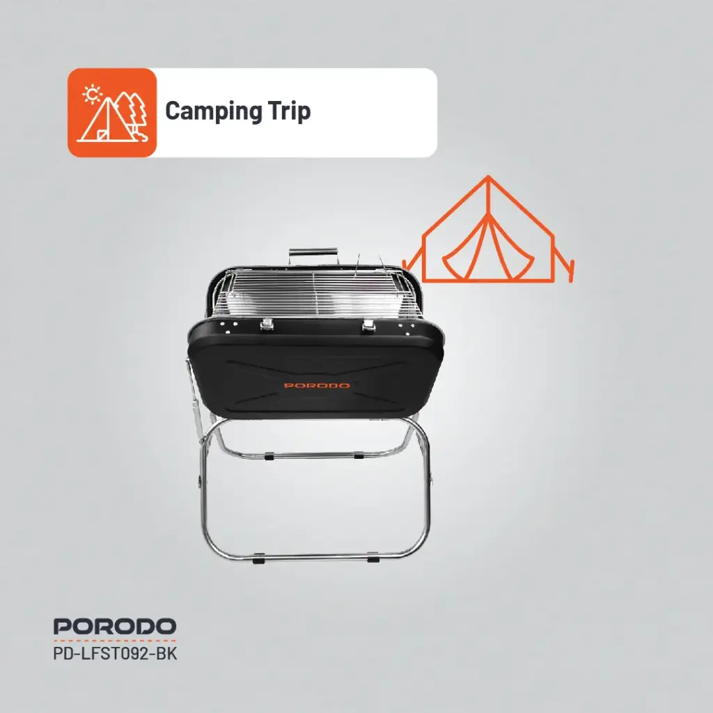 PORODO LIFESTYLE PORTABLE FOLDING SEATED BBQ GRILL BLACK thumbnail 3