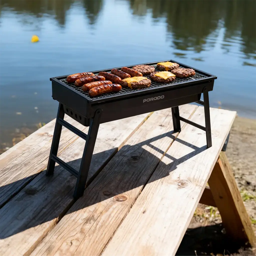 PORODO LIFESTYLE PORTABLE FOLDING LARGE BBQ GRILL BLACK PDLFSTBSABK thumbnail 2