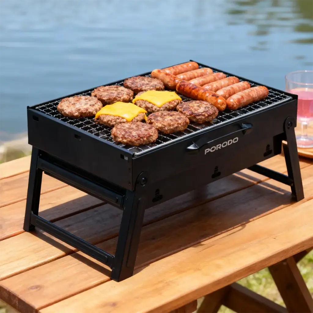 PORODO LIFESTYLE PORTABLE FOLDING MINI BBQ GRILL BLACK PDLFSTMCSBK thumbnail 2
