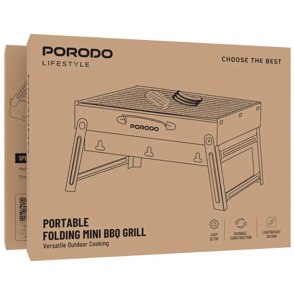 PORODO LIFESTYLE PORTABLE FOLDING MINI BBQ GRILL BLACK PDLFSTMCSBK thumbnail 3