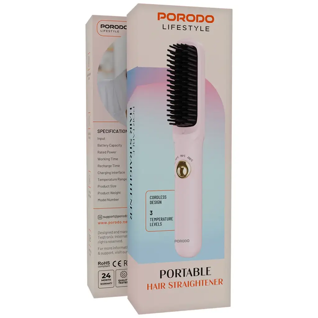 PORODO LIFESTYLE PORTABLE HAIR STRAIGHTENER PINK PDBL118PK thumbnail 3