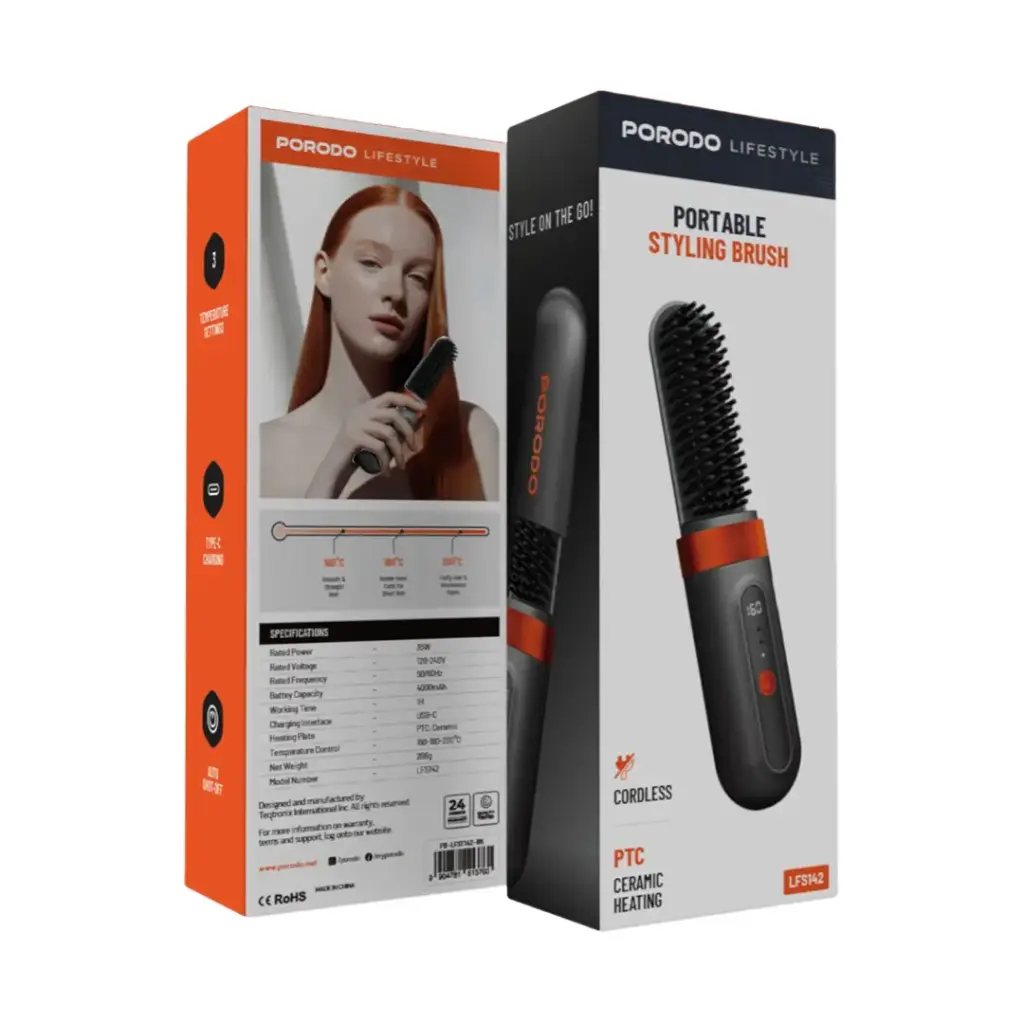 PORODO LIFESTYLE PORTABLE HEATED STYLING BRUSH BLACK PD-LFST142-BK thumbnail 2