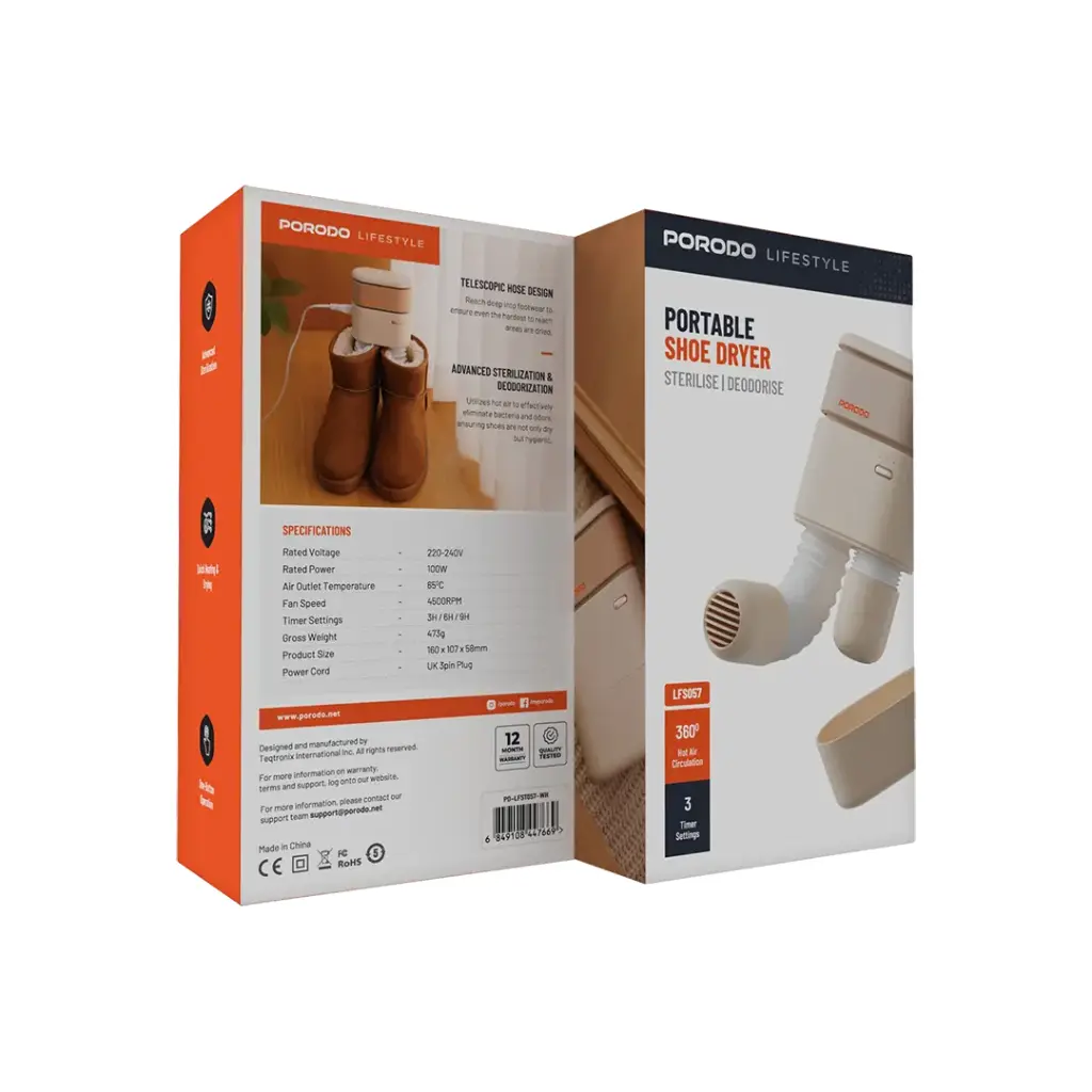 PORODO LIFESTYLE PORTABLE SHOE DRYER WHITE PD-LFST057-WH thumbnail 4