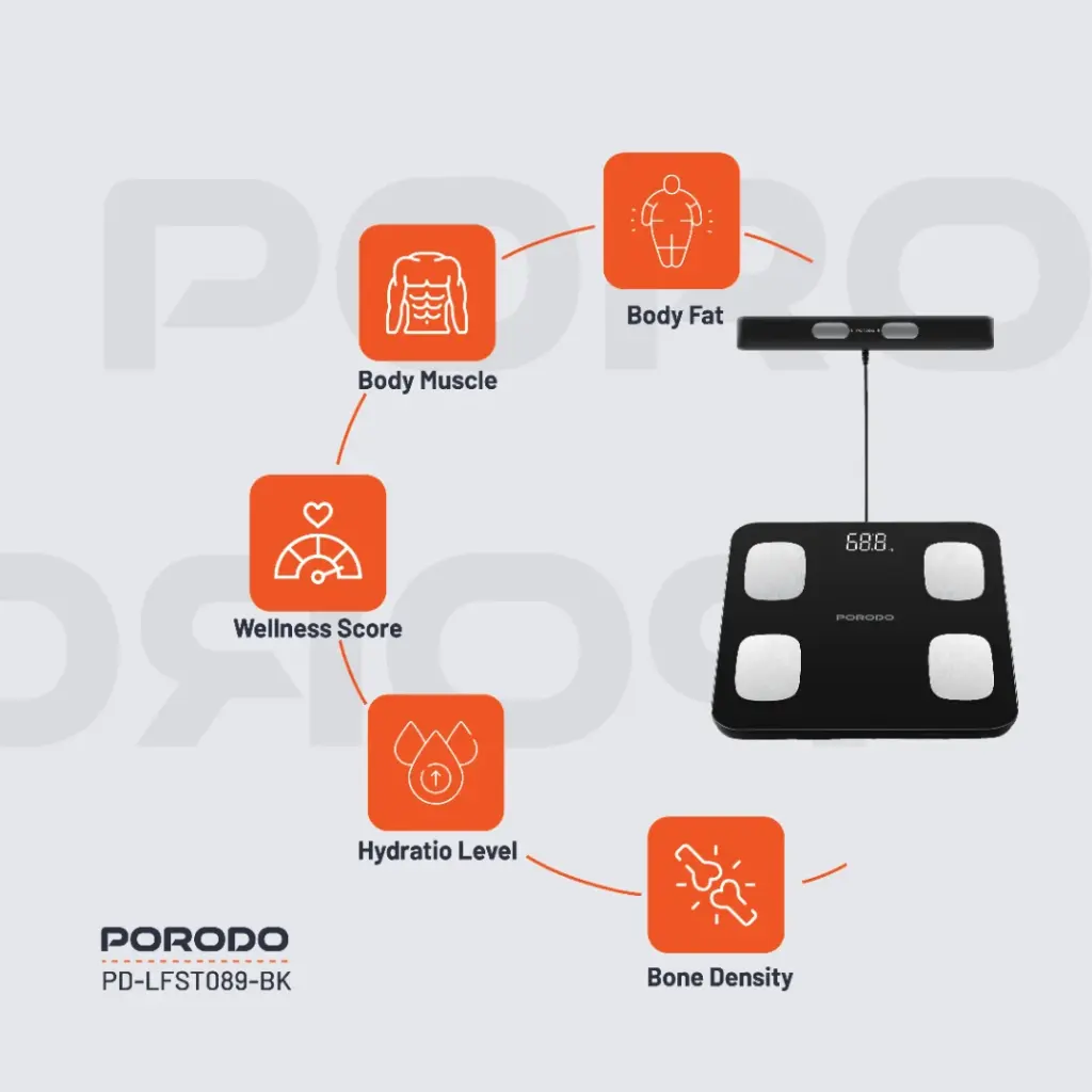 PORODO LIFESTYLE PRECISE ANALYSIS SMART SCALE BLACK PD-LFST089-BK thumbnail 3
