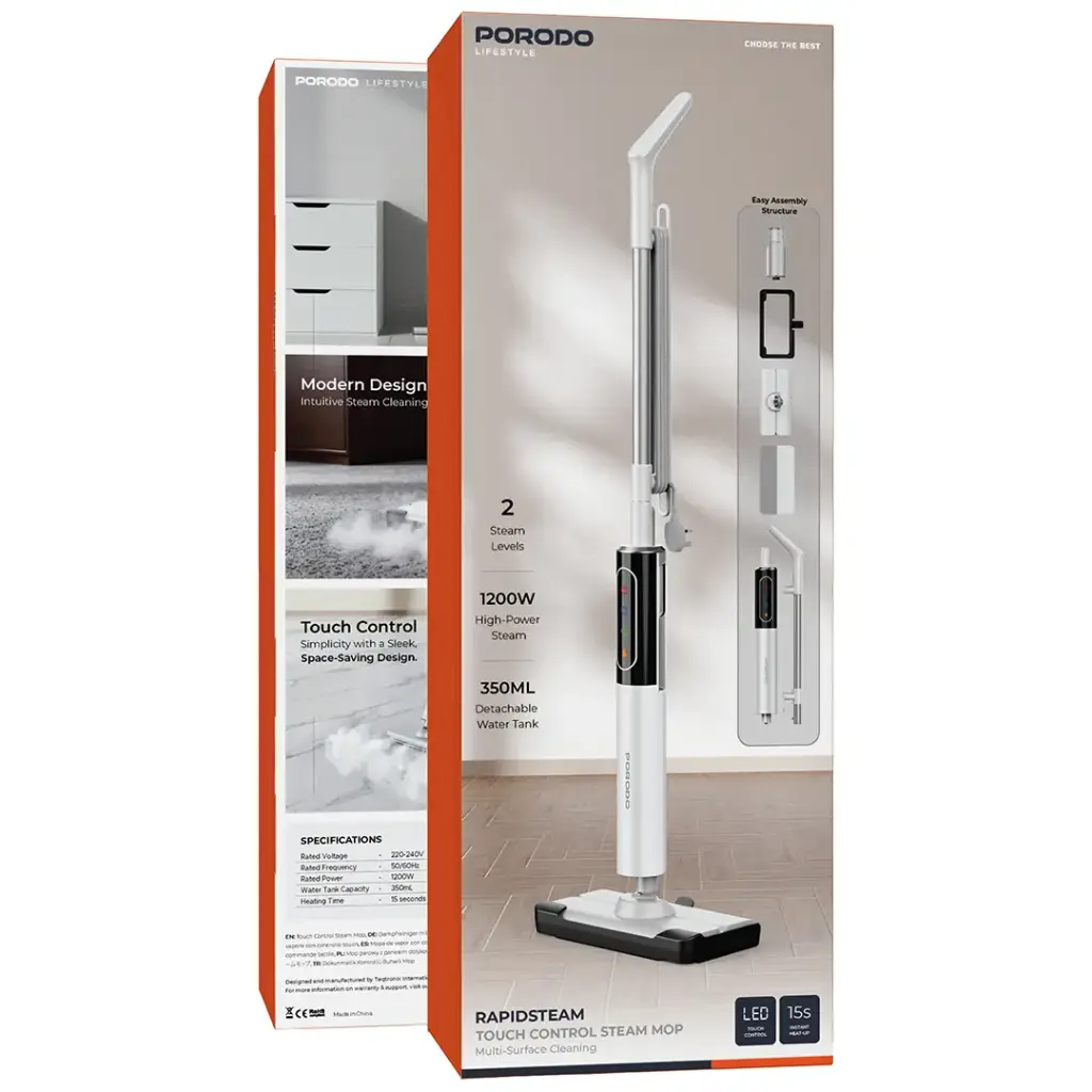 PORODO LIFESTYLE  RAPIDSTEAM TOUCH CONTROL STEAM MOP WHITE PDHDTB506WH thumbnail 3