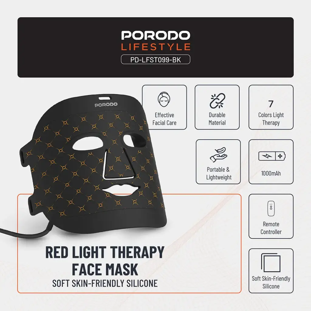 PORODO LIFESTYLE RED LIGHT THERAPY FACE MASK BLACK PD-LFST099-BK thumbnail 7
