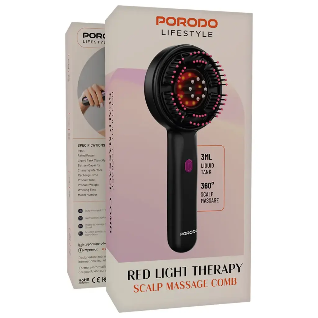 PORODO LIFESTYLE RED LIGHT THERAPY SCALP MASSAGE COMB BLACK PDLFSTFH918BK thumbnail 2
