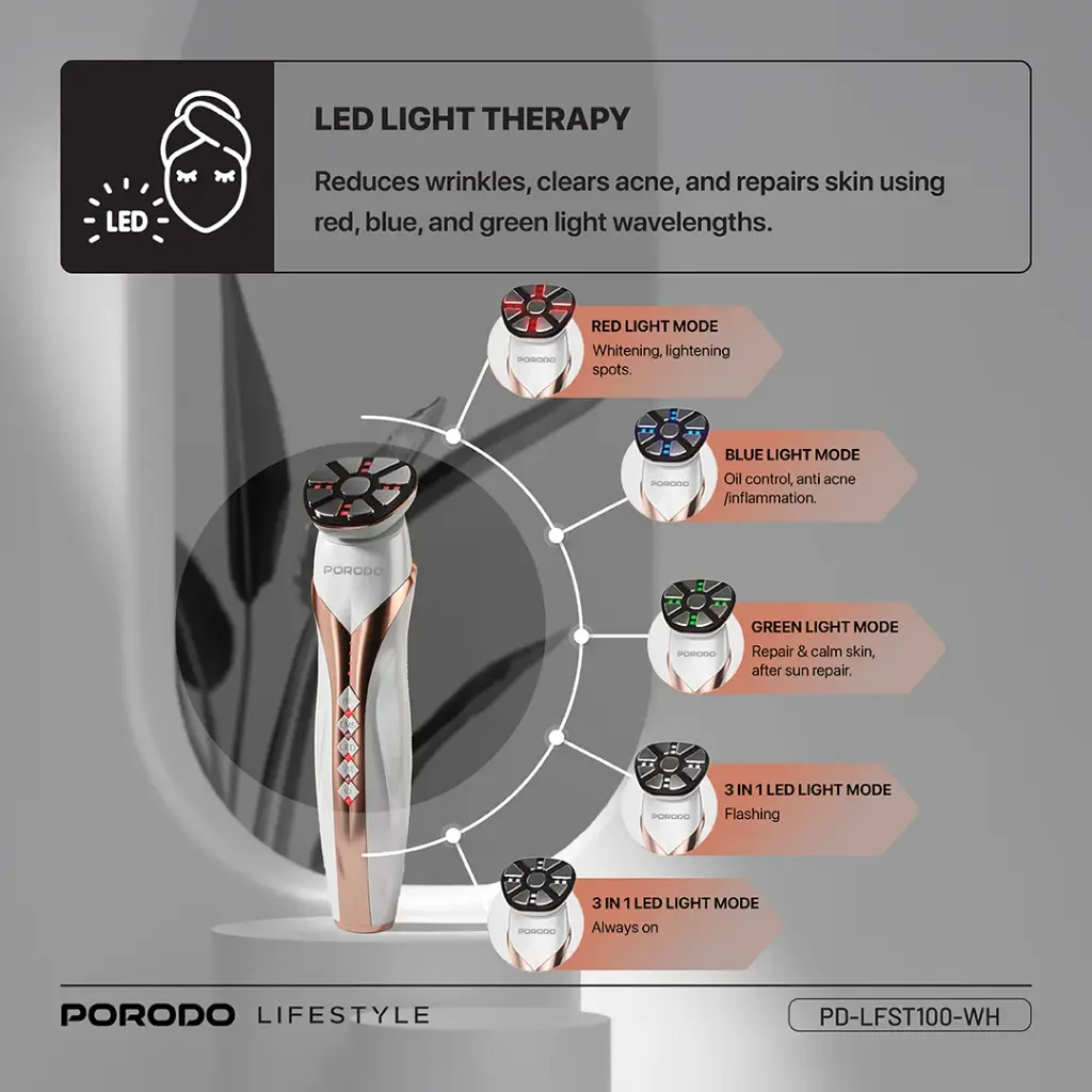 PORODO LIFESTYLE RF AND EMS VIBRATION LIGHT THERAPY DEVICE WHITE PD-LFST100-WH thumbnail 8