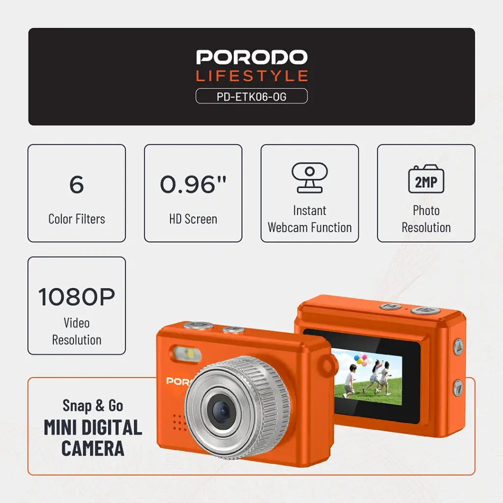 PORODO LIFESTYLE SNAP AND GO MINI DIGITAL CAMERA ORANGE PD-ETK06-OG thumbnail 7