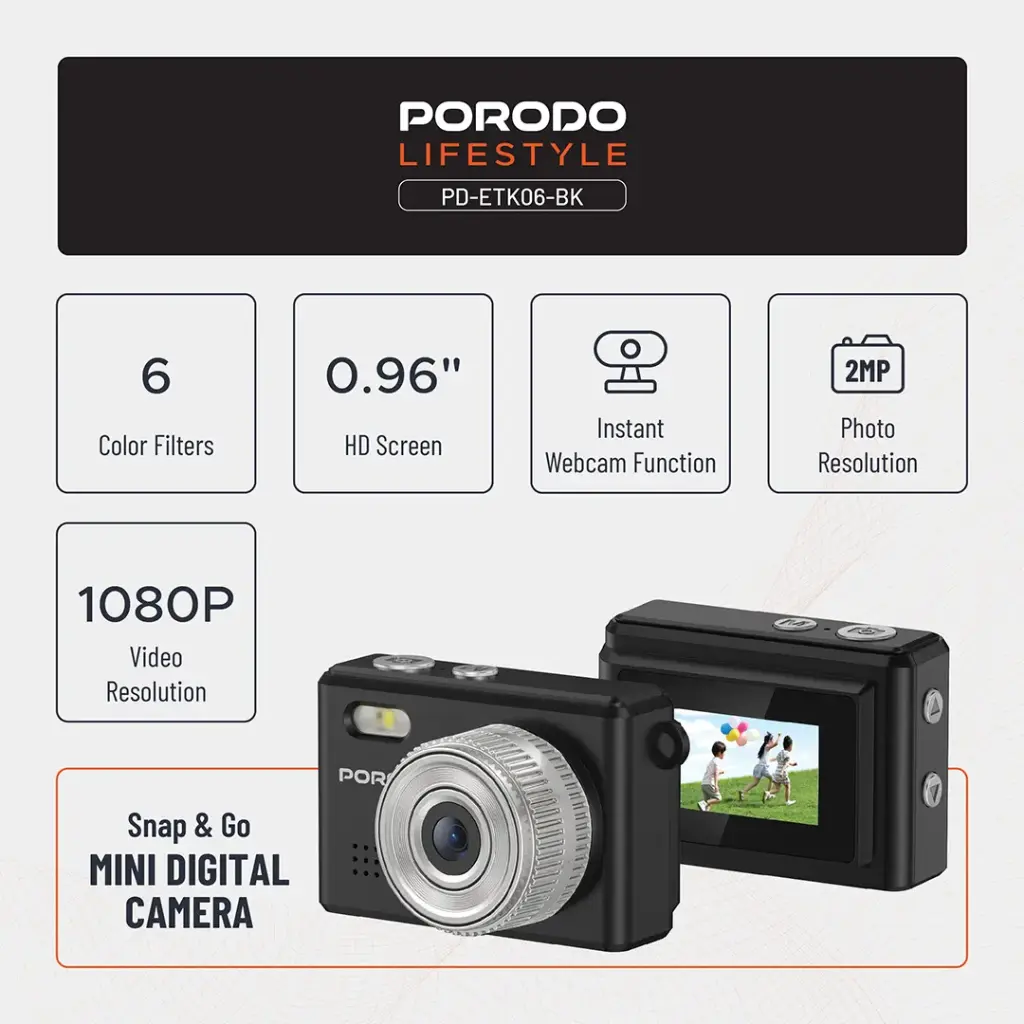 PORODO LIFESTYLE SNAP AND GO MINI DIGITAL CAMERA BLACK PD-ETK06-BK thumbnail 2