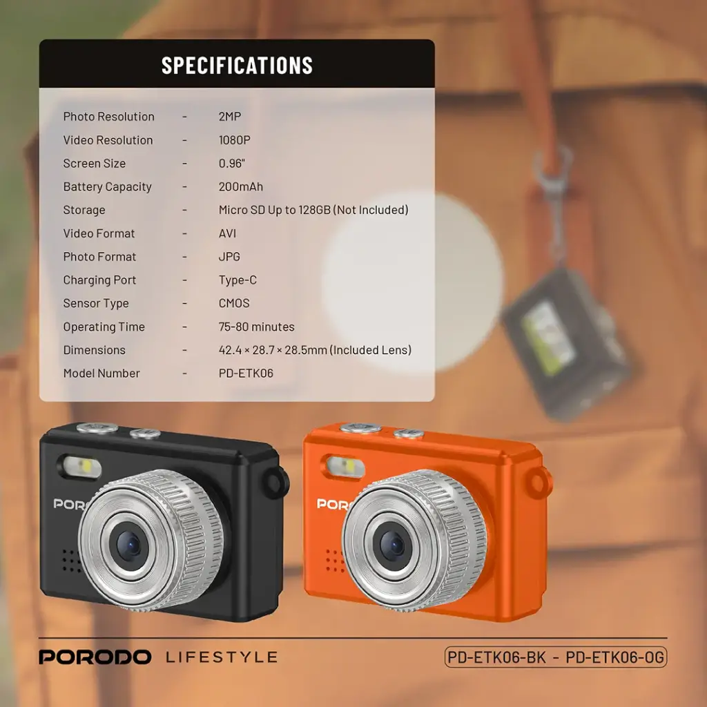 PORODO LIFESTYLE SNAP AND GO MINI DIGITAL CAMERA ORANGE PD-ETK06-OG thumbnail 8