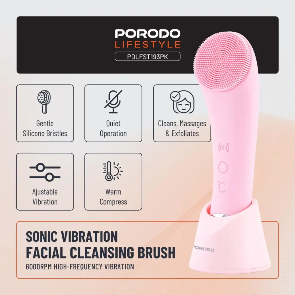 PORODO LIFESTYLE SONIC VIBRATION FACIAL CLEANING BRUSH PINK PDLFST193PK thumbnail 7