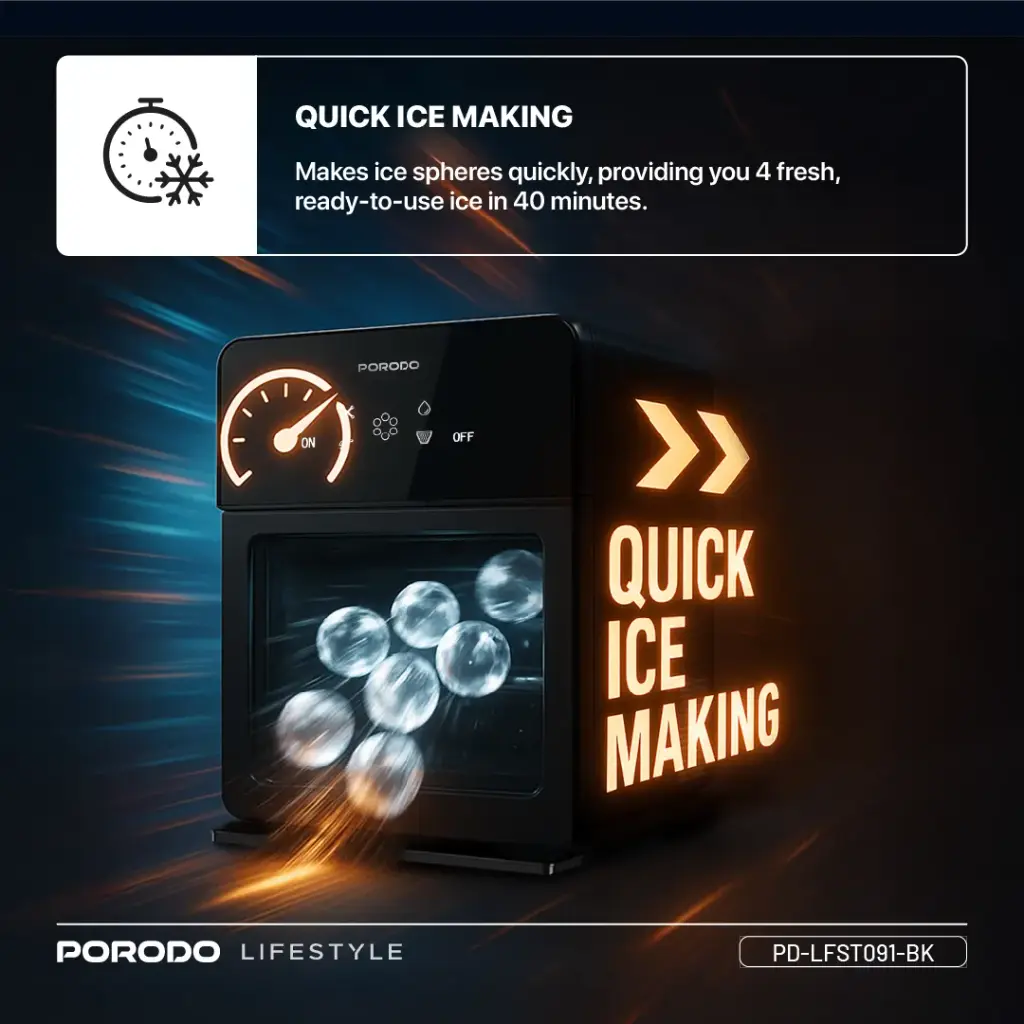 PORODO SPHERE ICE MACHINE 1.6L BLACK PD-LFST091-BK thumbnail 3