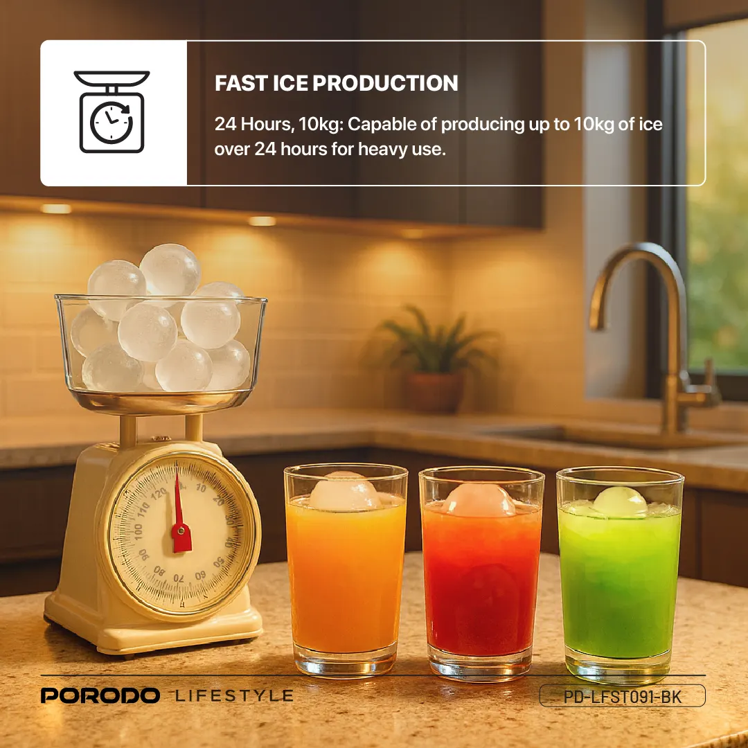 PORODO LIFESTYLE SPHERE SHAPED 260W DUAL SPHERE ICE MAKER 1.6L WITH LCD TOUCH DISPLAY BLACK PDLFST091BK thumbnail 11