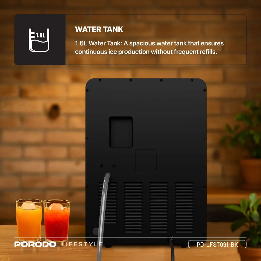 PORODO LIFESTYLE SPHERE SHAPED 260W DUAL SPHERE ICE MAKER 1.6L WITH LCD TOUCH DISPLAY BLACK PDLFST091BK thumbnail 9