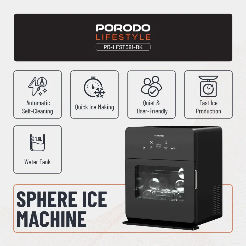 PORODO SPHERE ICE MACHINE 1.6L BLACK PD-LFST091-BK thumbnail 8