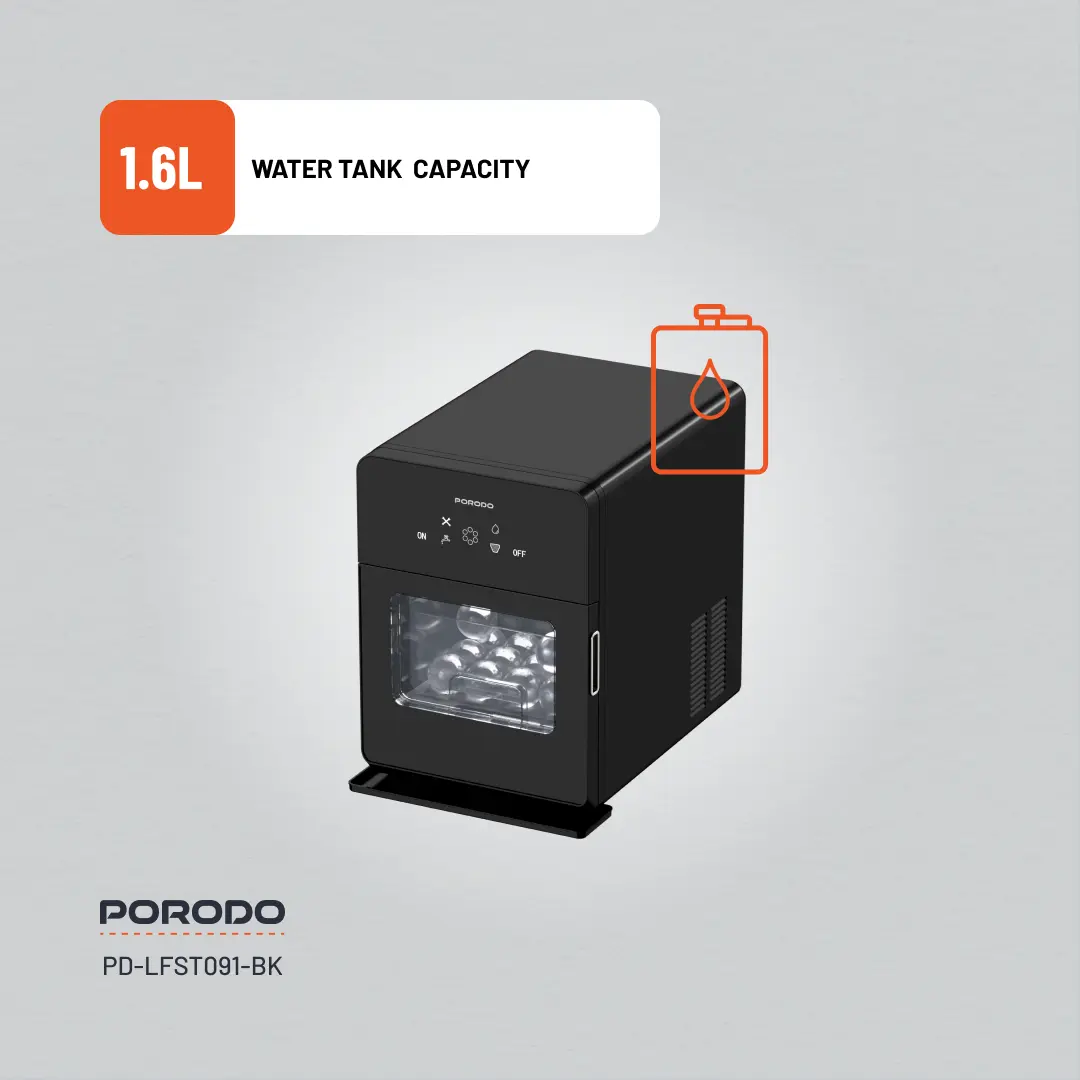 PORODO LIFESTYLE SPHERE SHAPED 260W DUAL SPHERE ICE MAKER 1.6L WITH LCD TOUCH DISPLAY BLACK PDLFST091BK thumbnail 6