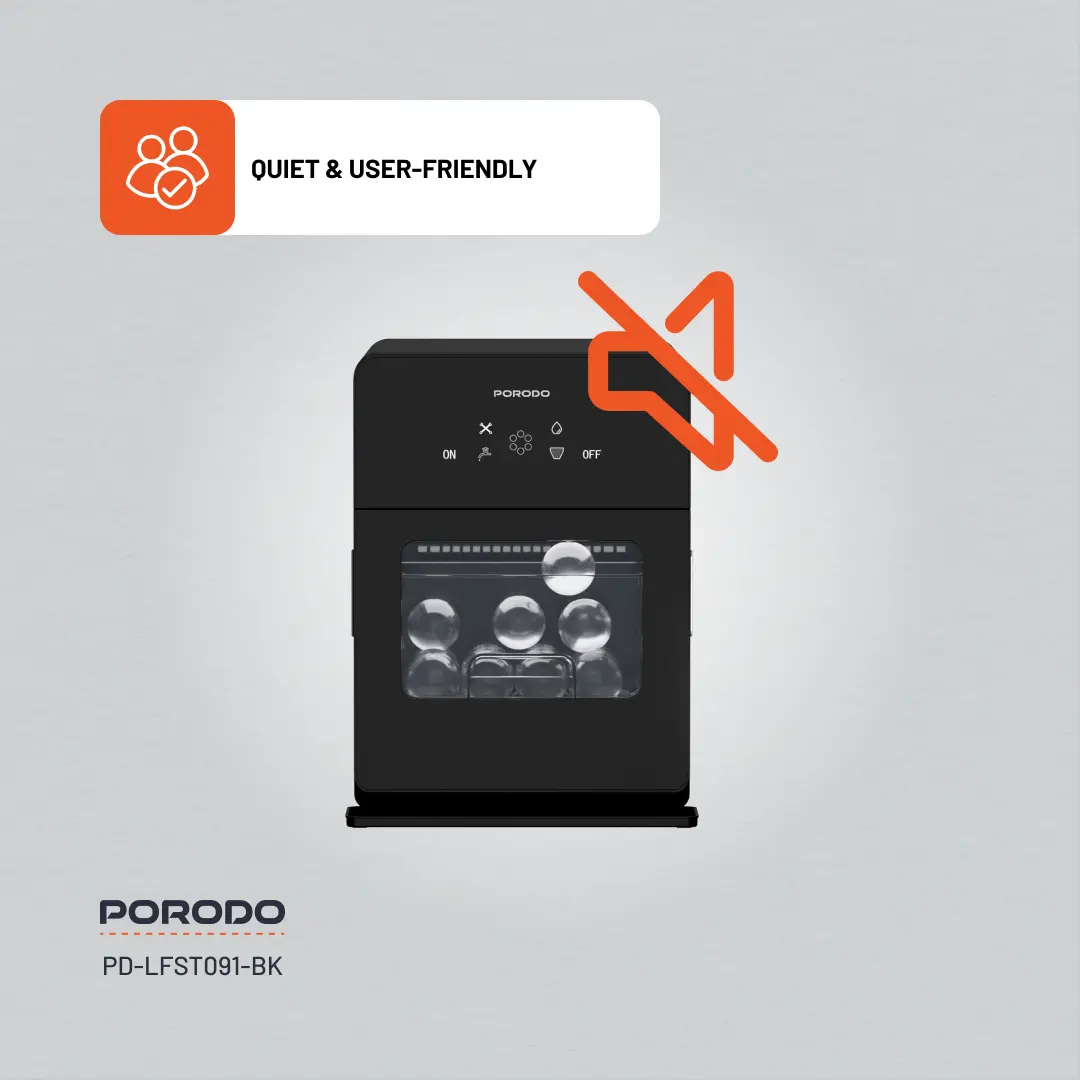 PORODO LIFESTYLE SPHERE SHAPED 260W DUAL SPHERE ICE MAKER 1.6L WITH LCD TOUCH DISPLAY BLACK PDLFST091BK thumbnail 5