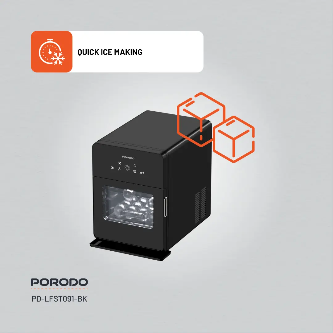 PORODO LIFESTYLE SPHERE SHAPED 260W DUAL SPHERE ICE MAKER 1.6L WITH LCD TOUCH DISPLAY BLACK PDLFST091BK thumbnail 4