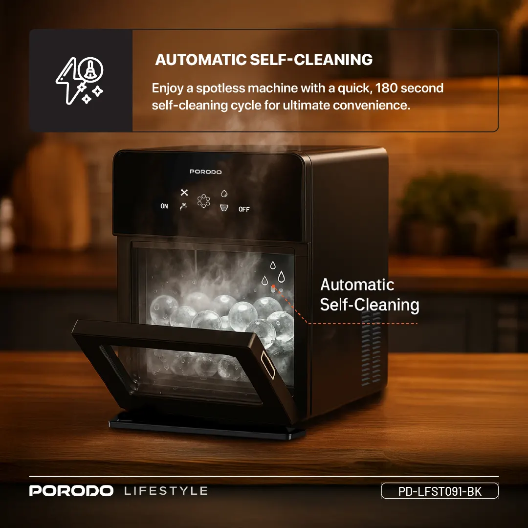 PORODO LIFESTYLE SPHERE SHAPED 260W DUAL SPHERE ICE MAKER 1.6L WITH LCD TOUCH DISPLAY BLACK PDLFST091BK thumbnail 13