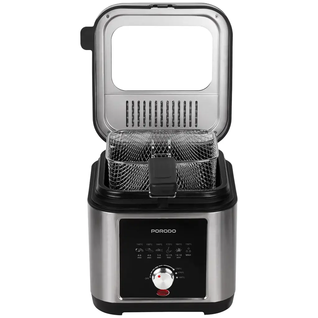 PORODO LIFESTYLE STAINLESS STEEL 2.5L DEEP FRYER ADJUSTABLE TEMPERATURE NON STICK TRAY SILVER PDLFSTED02FSL