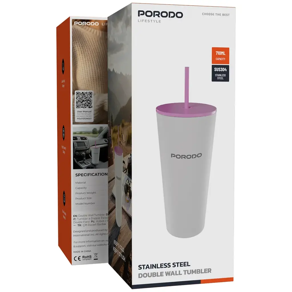 PORODO LIFESTYLE STAINLESS STEEL DOUBLE WALL TUMBLER WHITE PDLFSTDN027WH thumbnail 2