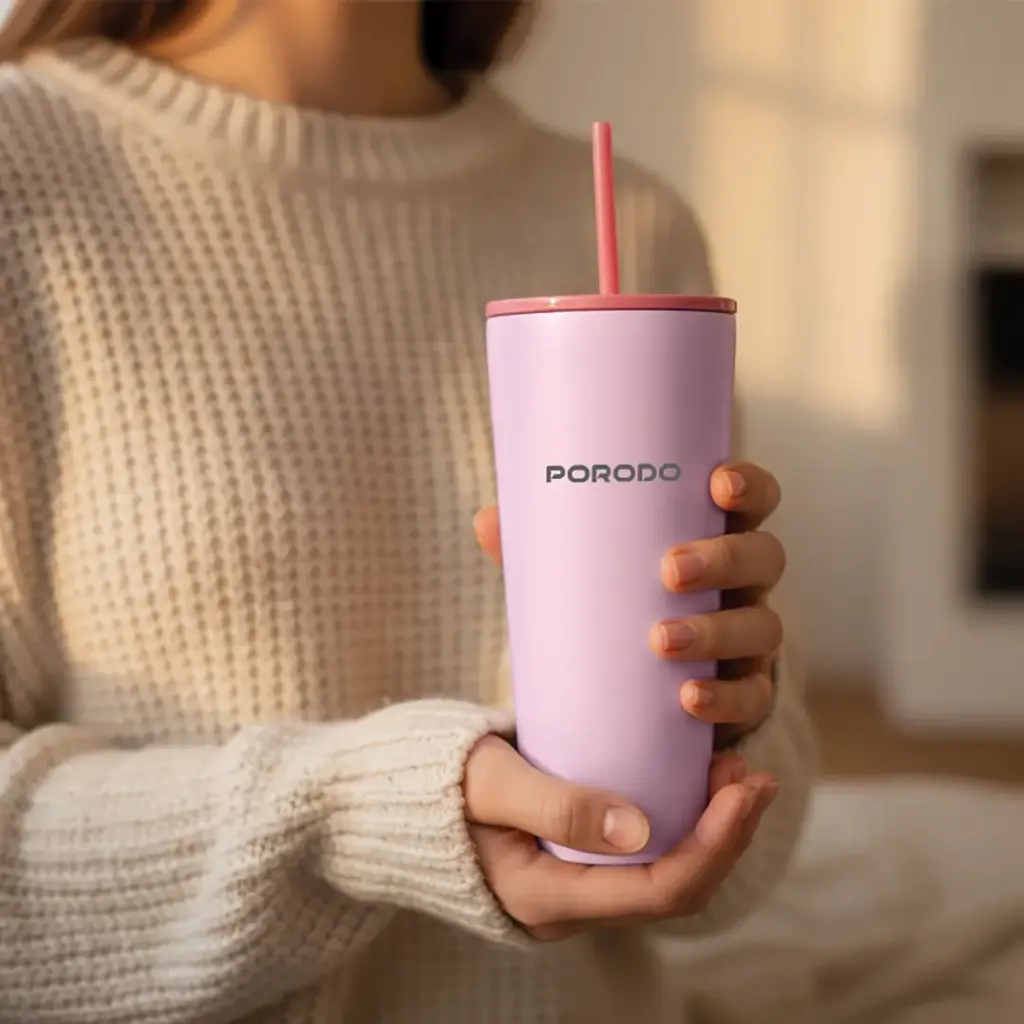 PORODO LIFESTYLE STAINLESS STEEL DOUBLE WALL TUMBLER PINK PDLFSTDN027PK thumbnail 3