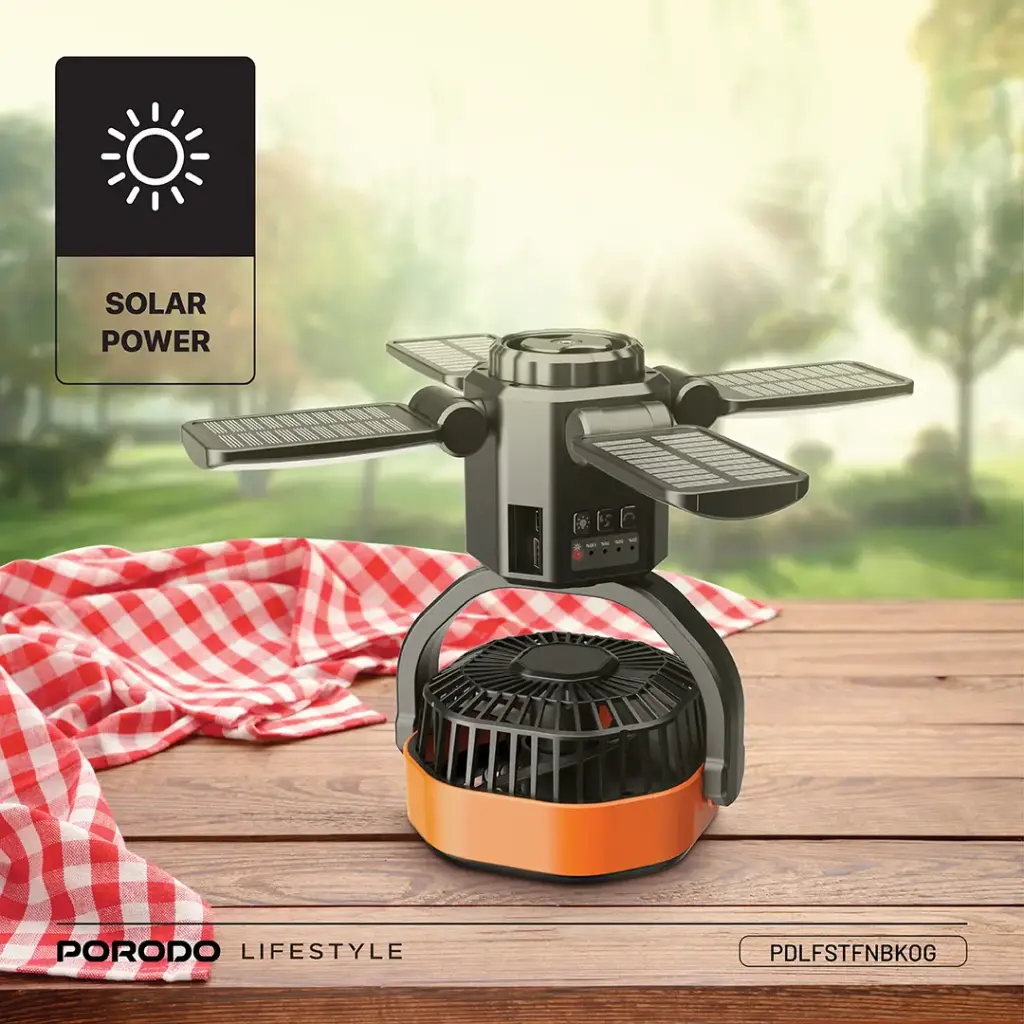 PORODO SUNCHARGE OUTDOOR SOLAR FAN BLACK ORANGE PDLFSTFNBKOG thumbnail 6