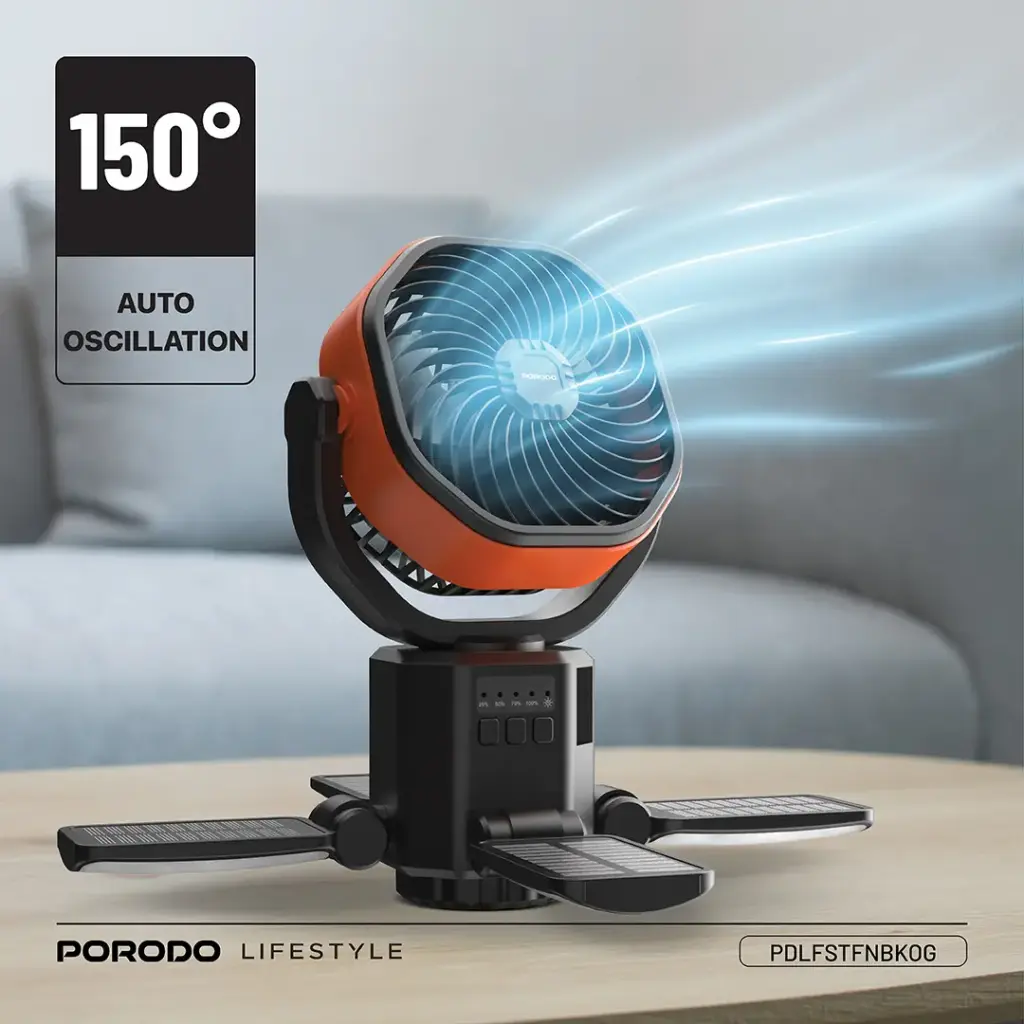 PORODO SUNCHARGE OUTDOOR SOLAR FAN BLACK ORANGE PDLFSTFNBKOG thumbnail 4