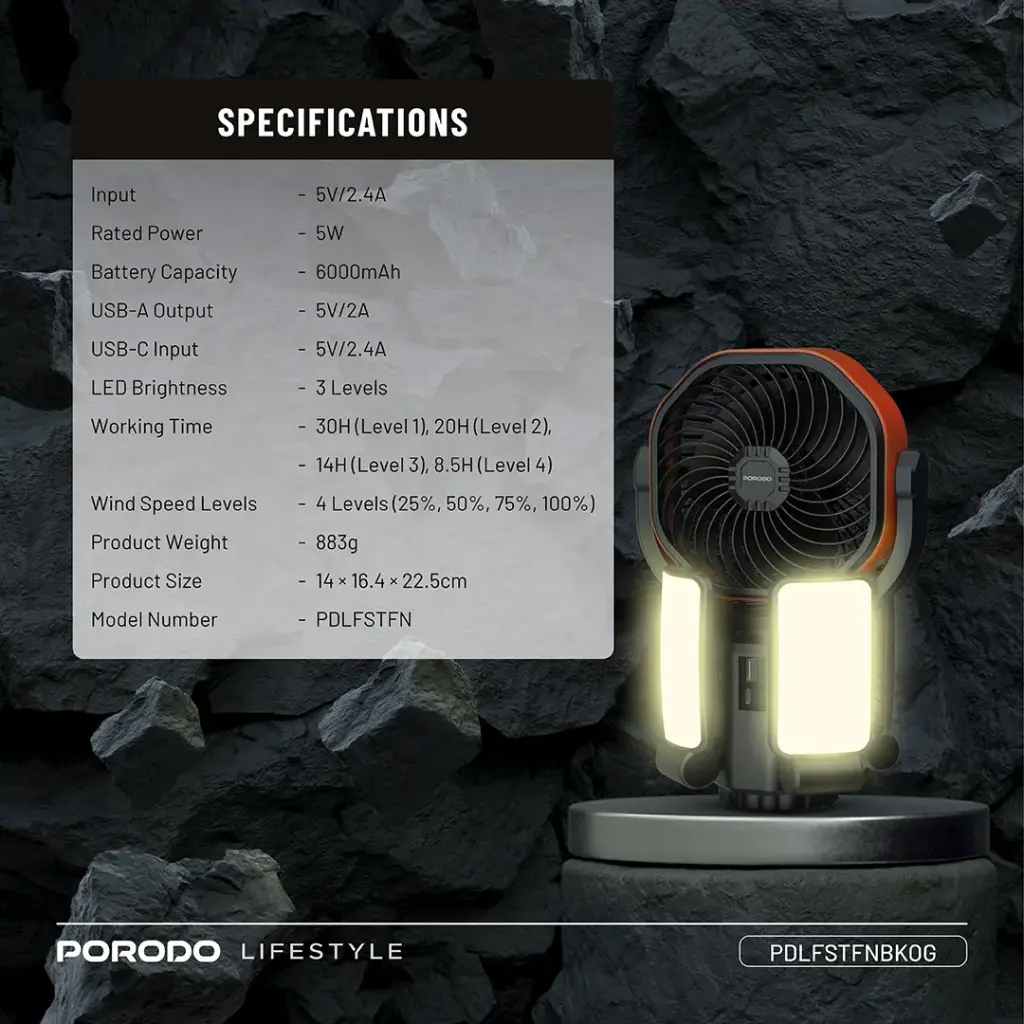 PORODO SUNCHARGE OUTDOOR SOLAR FAN BLACK ORANGE PDLFSTFNBKOG thumbnail 10