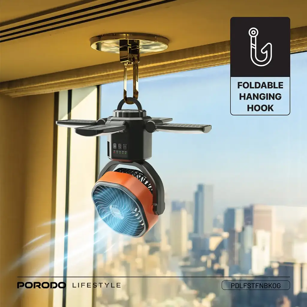 PORODO SUNCHARGE OUTDOOR SOLAR FAN BLACK ORANGE PDLFSTFNBKOG thumbnail 9