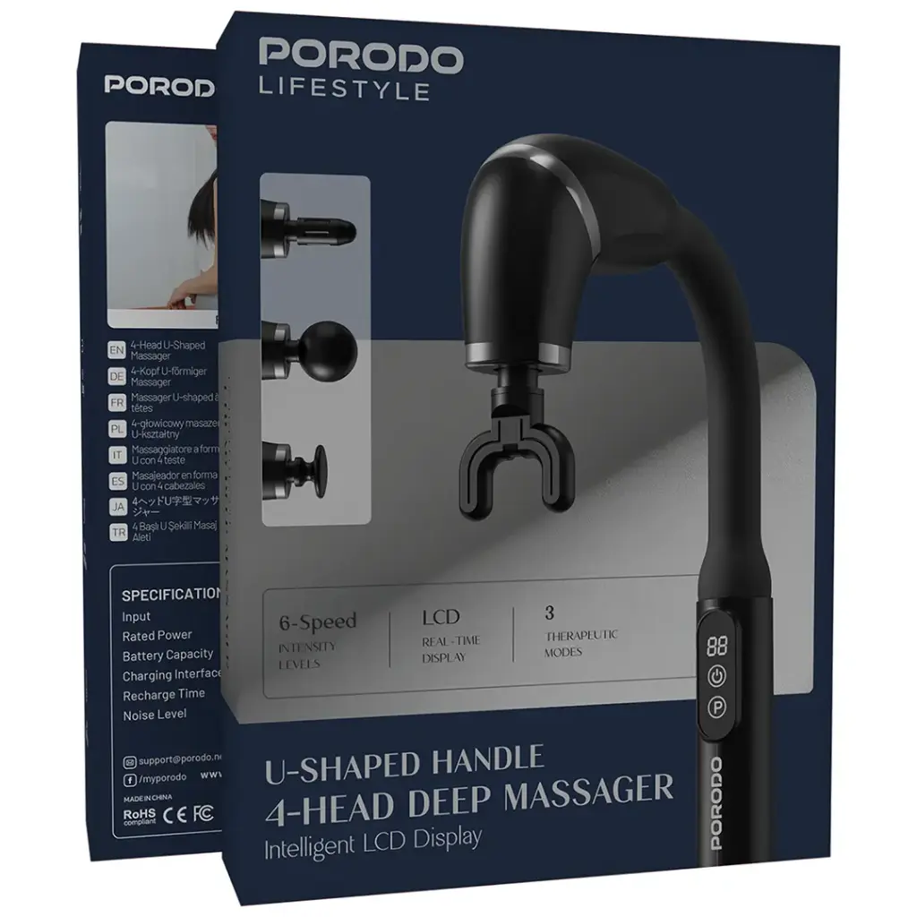 PORODO LIFESTYLE U SHAPED HANDLE 4 HEAD DEEP MASAAGER BLACK PDLFSTH021BK thumbnail 10