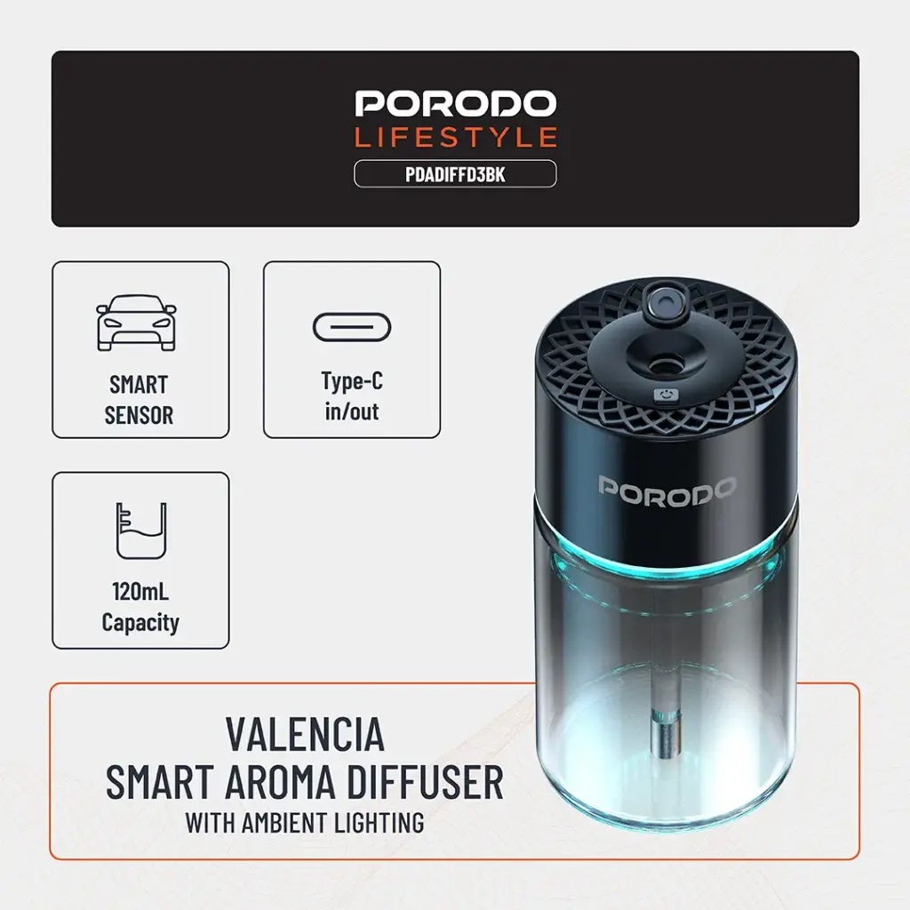 PORODO LIFESTYLE VALENCIA SMART AROMA DIFFUSER BLACK PDADIFFD3BK thumbnail 3
