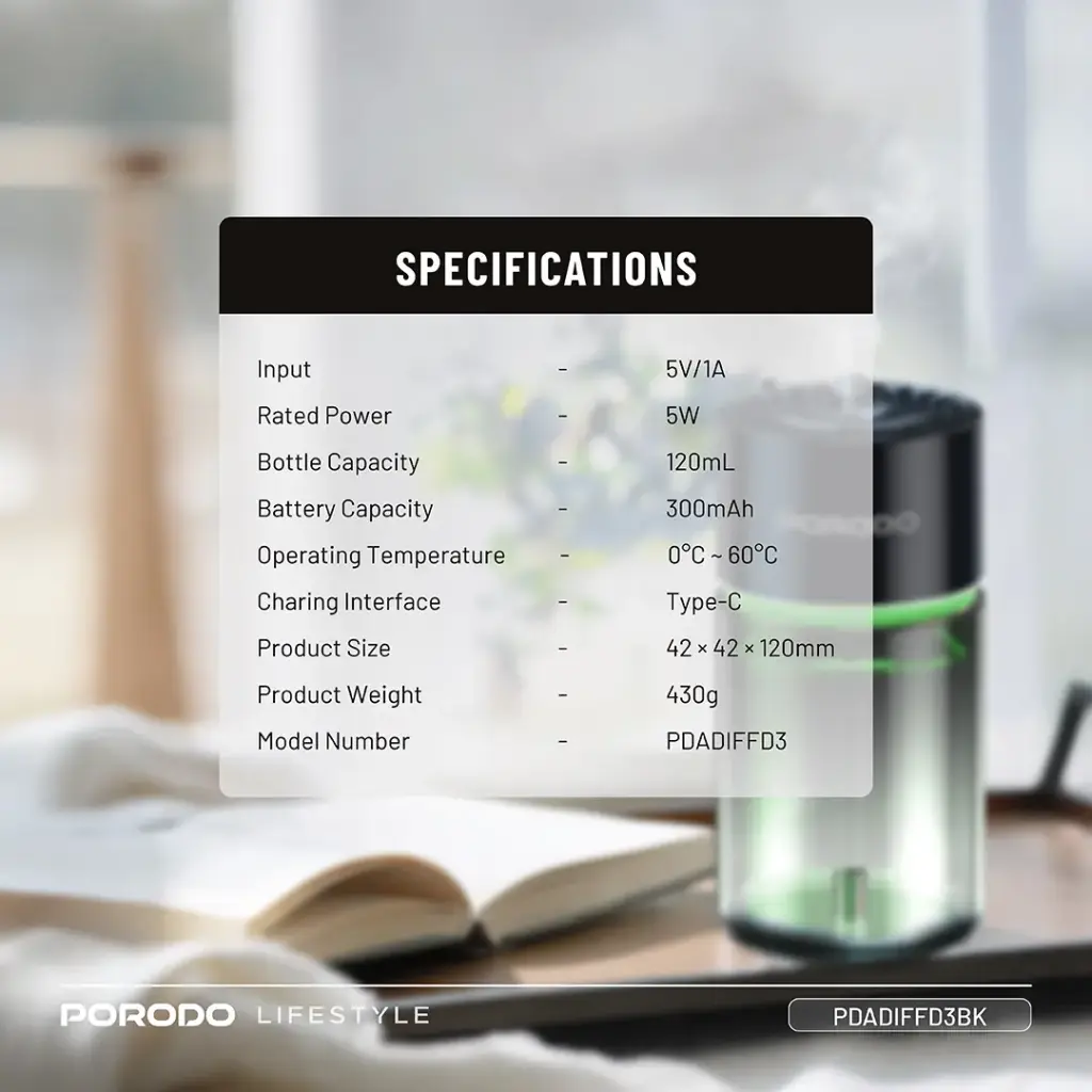 PORODO LIFESTYLE VALENCIA SMART AROMA DIFFUSER BLACK PDADIFFD3BK thumbnail 2