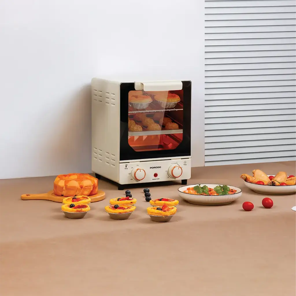 PORODO LIFESTYLE VERTICAL DESIGN TEMP GLASS MINI OVEN BAKE GRILL & TOAST WHITE PDM0KB15FWH thumbnail 3