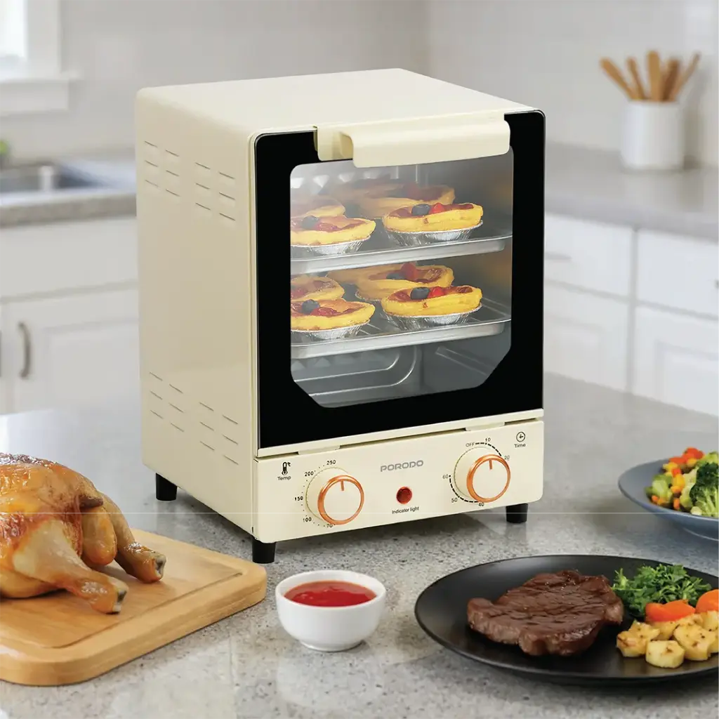 PORODO LIFESTYLE VERTICAL DESIGN TEMP GLASS MINI OVEN BAKE GRILL & TOAST WHITE PDM0KB15FWH thumbnail 4