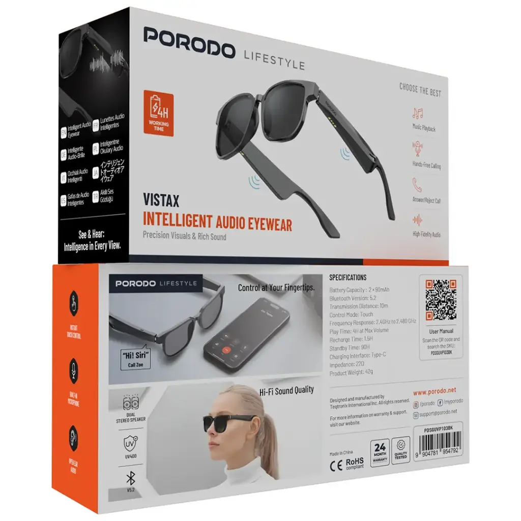 PORODO LIFESTYLE VISTAX INTELLIGENT AUDIO EYEWEAR BLACK PDSGUVP103BK thumbnail 2