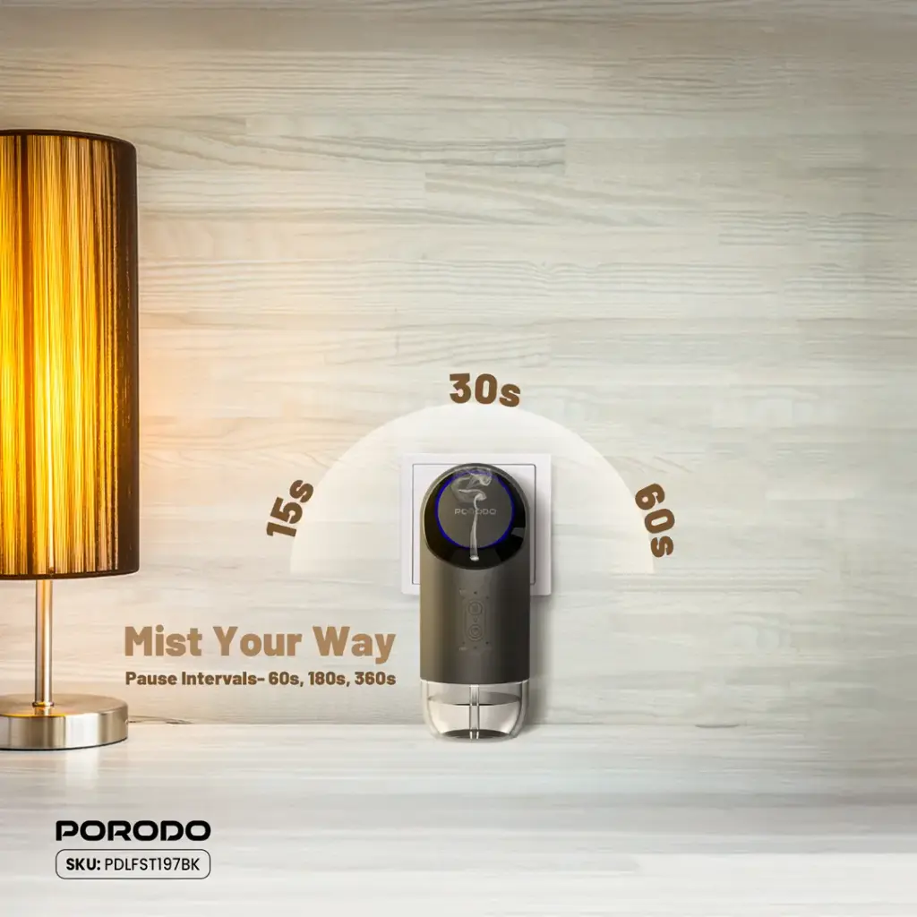 PORODO LIFESTYLE WALL PLUG IN ESSENTIAL OIL DIFFUSER BLACK PDLFST197BK thumbnail 4
