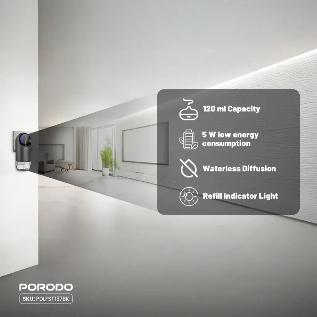 PORODO LIFESTYLE WALL PLUG IN ESSENTIAL OIL DIFFUSER BLACK PDLFST197BK thumbnail 5