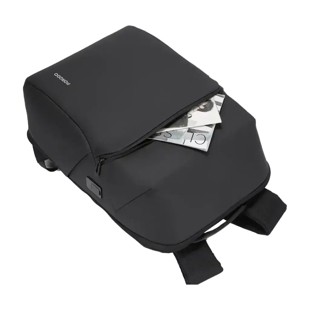 PORODO LIFESTYLE WATER RESISTANT PU BACK PACK WITH TYPE-C CHARGING PORT BLACK PD-LFST122-BK thumbnail 6