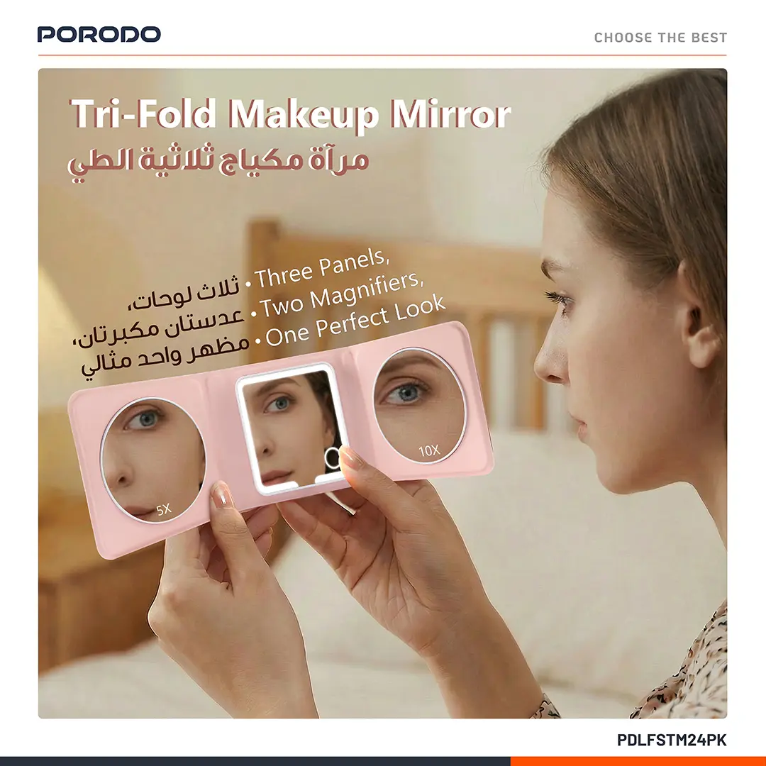 PORODO LILY LED PORTABLE TRI FOLD MAKEUP MIRROR PINK PDLFSTM24PK thumbnail 4