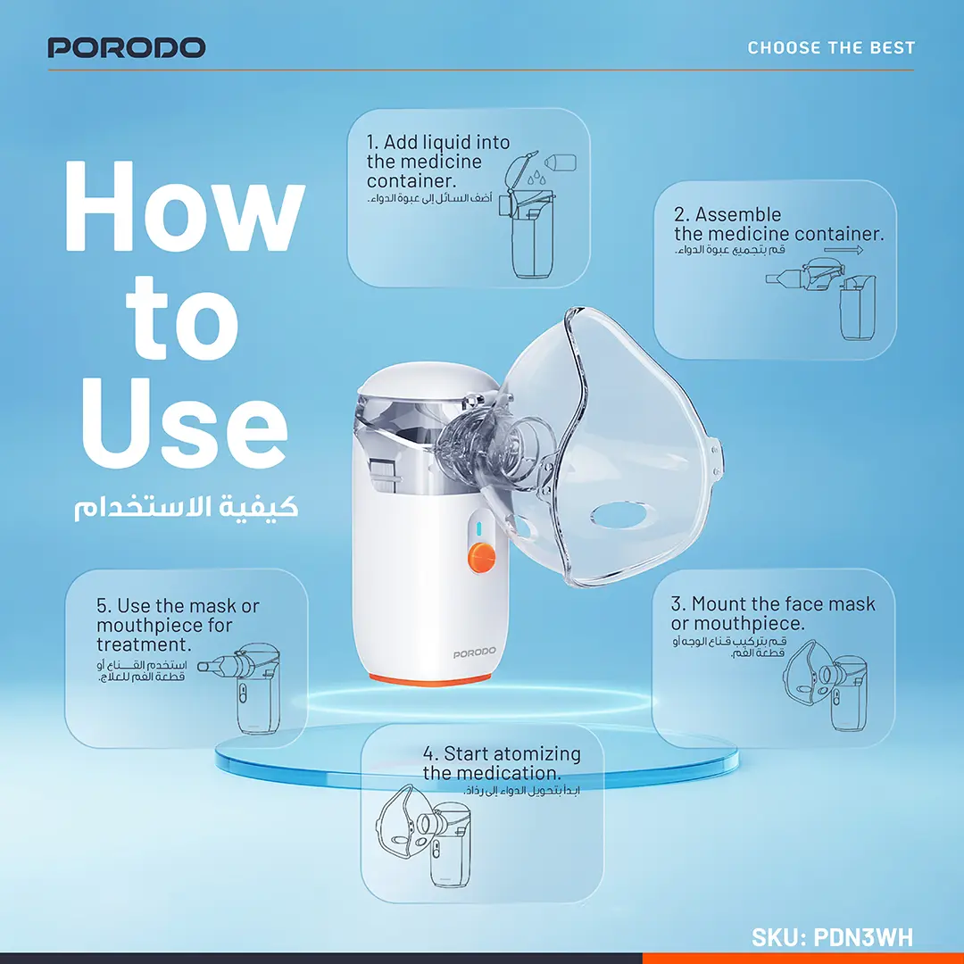PORODO LIVEON PORTABLE NEBULIZER RECHARGEABLE AND SUFER FINE PARTICLES WHITE PDN3WH thumbnail 5