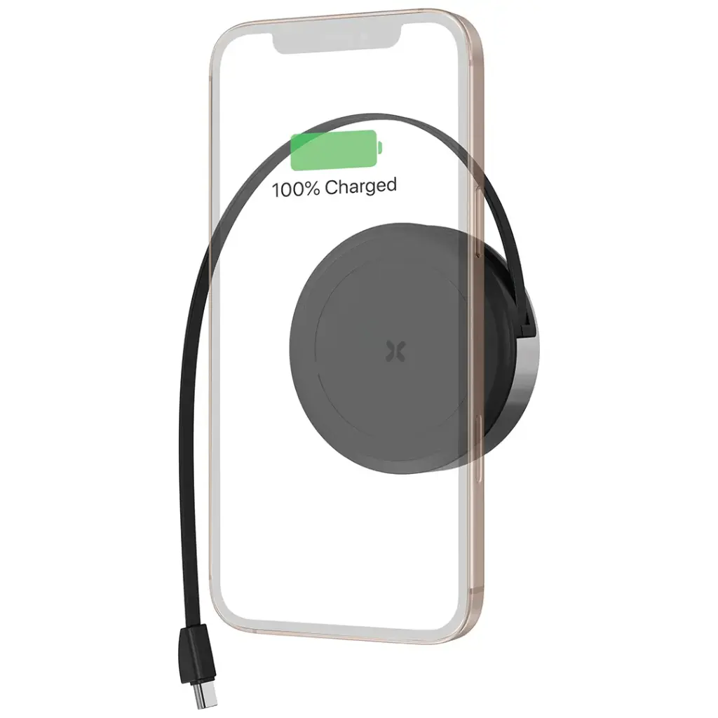 PORODO MAGNETIC WIRELESS CHARGING PAD WITH RETRACTABLE TYPE C CABLE BLACK PDETK22BK thumbnail 2